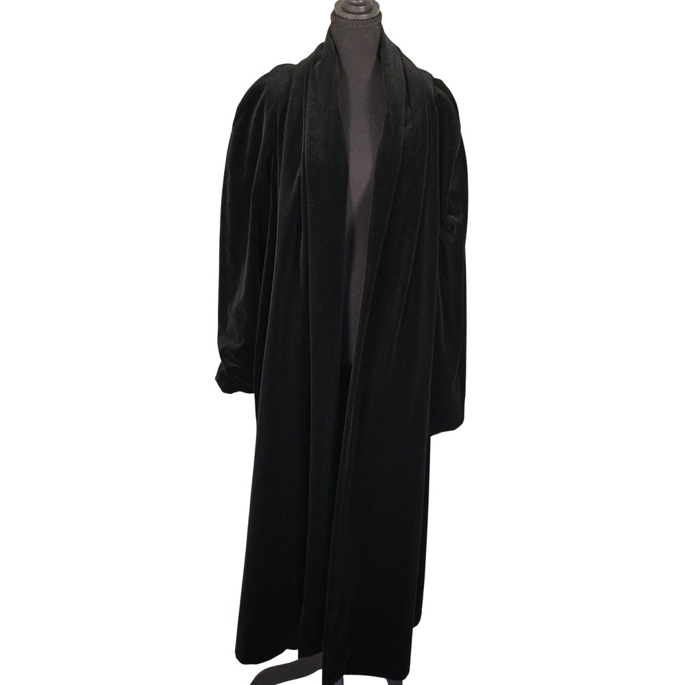 Black Velvet Opera Coat Old Money Open Front Duster M Goth Classic Whimsy
